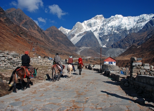 Hindu Pilgrims Ascending towards Kedarnath Temple